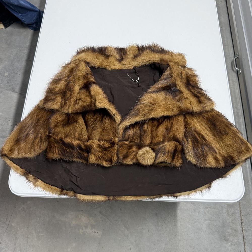 Unbranded Real Fur Capelet Womens OS Brown Fair Vintage Shawl Collar Wrap